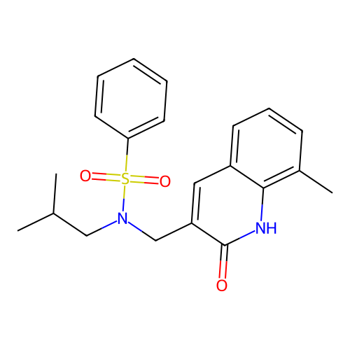 N-[(8-methyl-2-oxo-1H-quinolin-3-yl)methyl]-N-(2-methylpropyl)benzenesulfonamide structure