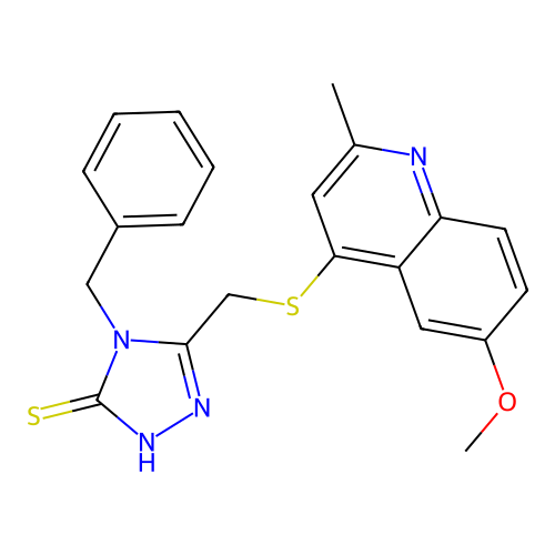 4-benzyl-3-[(6-methoxy-2-methylquinolin-4-yl)sulfanylmethyl]-1H-1,2,4-triazole-5-thione structure