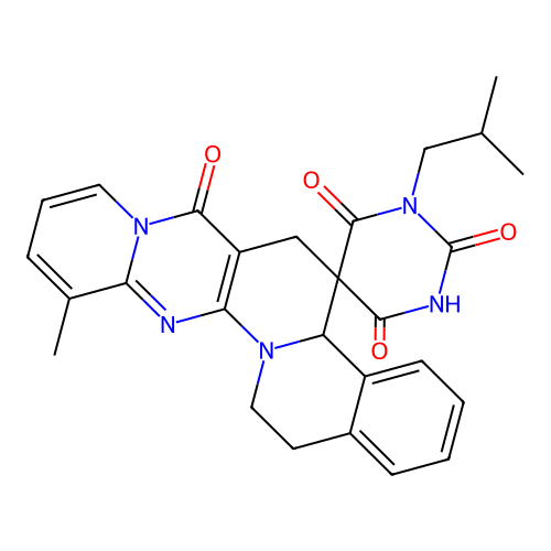 1'-isobutyl-12-methyl-15,16-dihydro-1'H,4bH-spiro[pyrido[1'',2'':1',2']pyrimido[5',4':5,6]pyrido[2,1-a]isoquinoline-5,5'-pyrimidine]-2',4',6',7(3'H,6H)-tetraone structure
