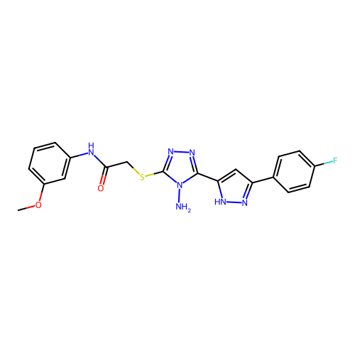 2-((4-amino-5-(3-(4-fluorophenyl)-1H-pyrazol-5-yl)-4H-1,2,4-triazol-3-yl)thio)-N-(3-methoxyphenyl)acetamide structure