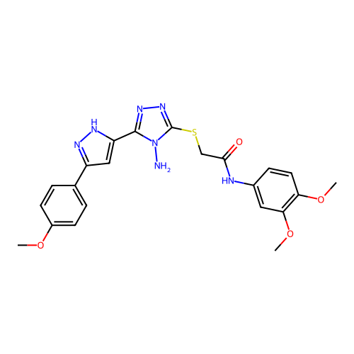 2-((4-amino-5-(3-(4-methoxyphenyl)-1H-pyrazol-5-yl)-4H-1,2,4-triazol-3-yl)thio)-N-(3,4-dimethoxyphenyl)acetamide structure