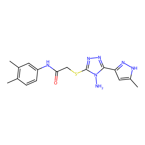 2-((4-amino-5-(3-methyl-1H-pyrazol-5-yl)-4H-1,2,4-triazol-3-yl)thio)-N-(3,4-dimethylphenyl)acetamide structure