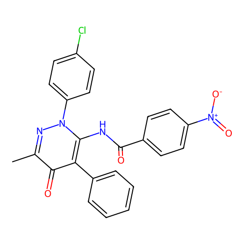 N-(2-(4-chlorophenyl)-6-methyl-5-oxo-4-phenyl-2,5-dihydropyridazin-3-yl)-4-nitrobenzamide structure