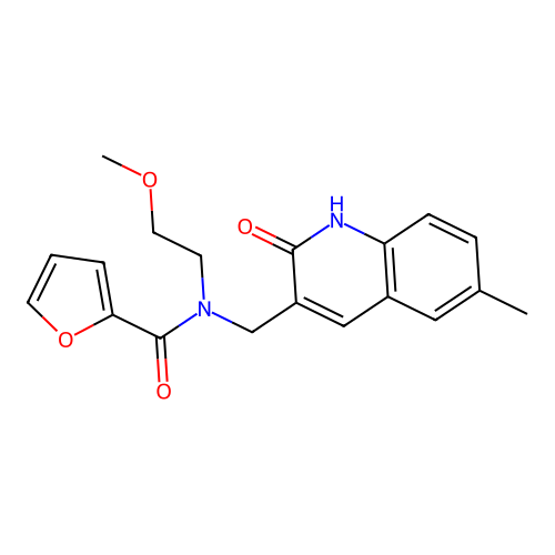 N-((2-hydroxy-6-methylquinolin-3-yl)methyl)-N-(2-methoxyethyl)furan-2-carboxamide structure