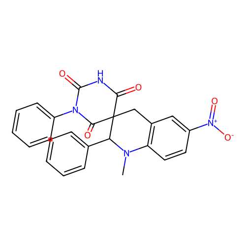 1'-methyl-6'-nitro-1,2'-diphenyl-2',4'-dihydro-1H,1'H-spiro[pyrimidine-5,3'-quinoline]-2,4,6(3H)-trione structure