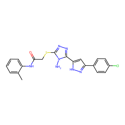 2-((4-amino-5-(3-(4-chlorophenyl)-1H-pyrazol-5-yl)-4H-1,2,4-triazol-3-yl)thio)-N-(o-tolyl)acetamide structure
