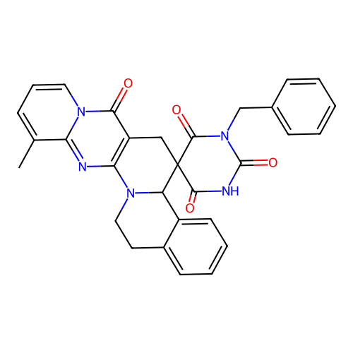1'-benzyl-12-methyl-15,16-dihydro-1'H,4bH-spiro[pyrido[1'',2'':1',2']pyrimido[5',4':5,6]pyrido[2,1-a]isoquinoline-5,5'-pyrimidine]-2',4',6',7(3'H,6H)-tetraone structure