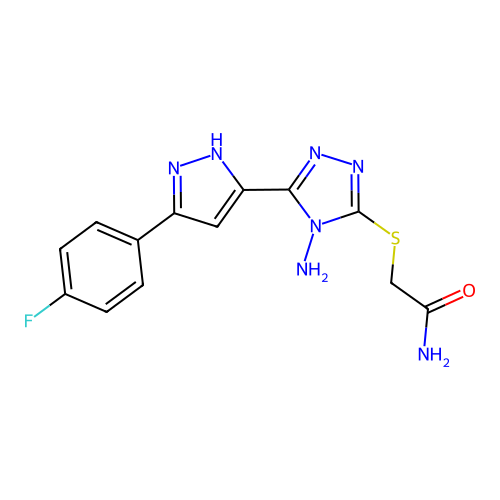 2-((4-amino-5-(3-(4-fluorophenyl)-1H-pyrazol-5-yl)-4H-1,2,4-triazol-3-yl)thio)acetamide structure