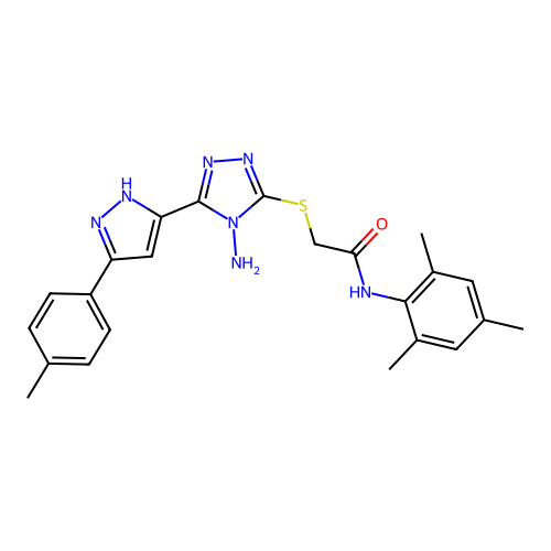2-((4-amino-5-(3-(p-tolyl)-1H-pyrazol-5-yl)-4H-1,2,4-triazol-3-yl)thio)-N-mesitylacetamide structure