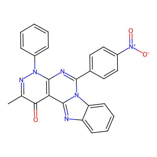 2-methyl-6-(4-nitrophenyl)-4-phenylbenzo[4',5']imidazo[1',2':1,6]pyrimido[4,5-c]pyridazin-1(4H)-one structure