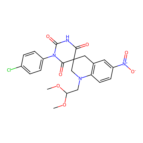 1-(4-chlorophenyl)-1'-(2,2-dimethoxyethyl)-6'-nitro-2',4'-dihydro-1H,1'H-spiro[pyrimidine-5,3'-quinoline]-2,4,6(3H)-trione structure