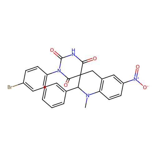 1-(4-bromophenyl)-1'-methyl-6'-nitro-2'-phenylspiro[1,3-diazinane-5,3'-2,4-dihydroquinoline]-2,4,6-trione structure