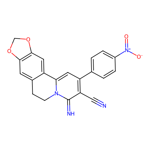 4-imino-2-(4-nitrophenyl)-6,7-dihydro-4H-[1,3]dioxolo[4,5-g]pyrido[2,1-a]isoquinoline-3-carbonitrile structure