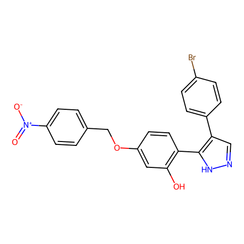 2-(4-(4-bromophenyl)-1H-pyrazol-3-yl)-5-((4-nitrobenzyl)oxy)phenol structure