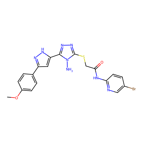 2-((4-amino-5-(3-(4-methoxyphenyl)-1H-pyrazol-5-yl)-4H-1,2,4-triazol-3-yl)thio)-N-(5-bromopyridin-2-yl)acetamide structure