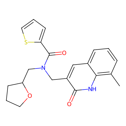 N-[(8-methyl-2-oxo-1H-quinolin-3-yl)methyl]-N-(oxolan-2-ylmethyl)thiophene-2-carboxamide structure