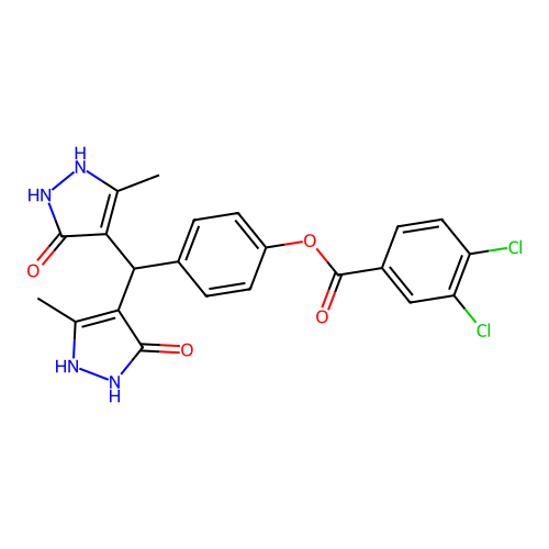 4-[bis(5-hydroxy-3-methyl-1H-pyrazol-4-yl)methyl]phenyl 3,4-dichlorobenzoate structure