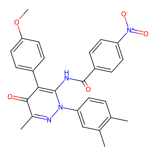 N-(2-(3,4-dimethylphenyl)-4-(4-methoxyphenyl)-6-methyl-5-oxo-2,5-dihydropyridazin-3-yl)-4-nitrobenzamide structure