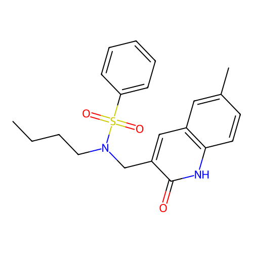 N-butyl-N-((2-hydroxy-6-methylquinolin-3-yl)methyl)benzenesulfonamide structure