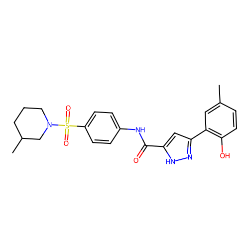 5-(2-hydroxy-5-methylphenyl)-N-{4-[(3-methylpiperidin-1-yl)sulfonyl]phenyl}-1H-pyrazole-3-carboxamide structure