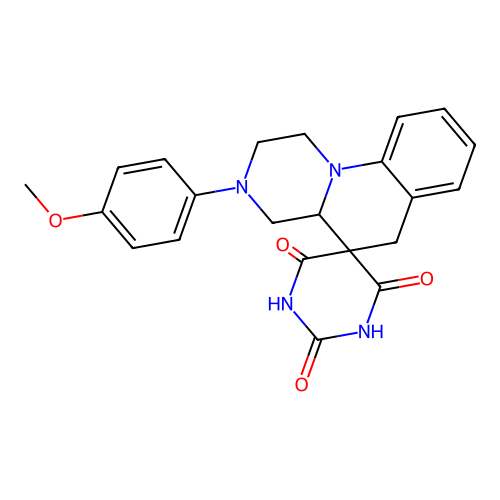 2',6'-dihydroxy-3-(4-methoxyphenyl)-2,3,4,4a-tetrahydro-1H,4'H,6H-spiro[pyrazino[1,2-a]quinoline-5,5'-pyrimidin]-4'-one structure