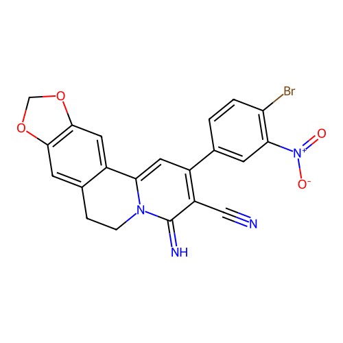 2-(4-bromo-3-nitrophenyl)-4-imino-6,7-dihydro-4H-[1,3]dioxolo[4,5-g]pyrido[2,1-a]isoquinoline-3-carbonitrile structure