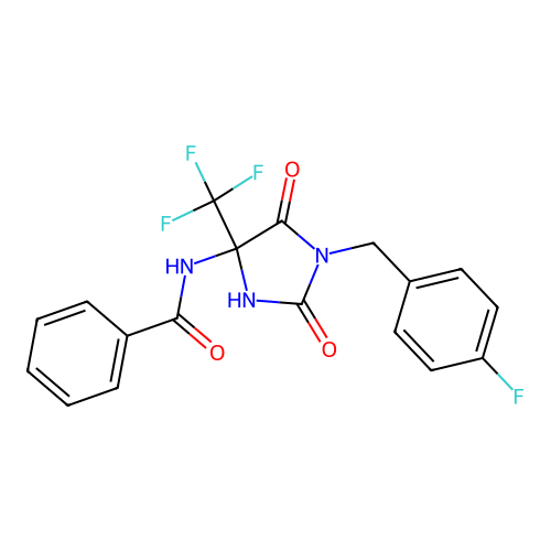 N-(1-(4-fluorobenzyl)-2,5-dioxo-4-(trifluoromethyl)imidazolidin-4-yl)benzamide structure