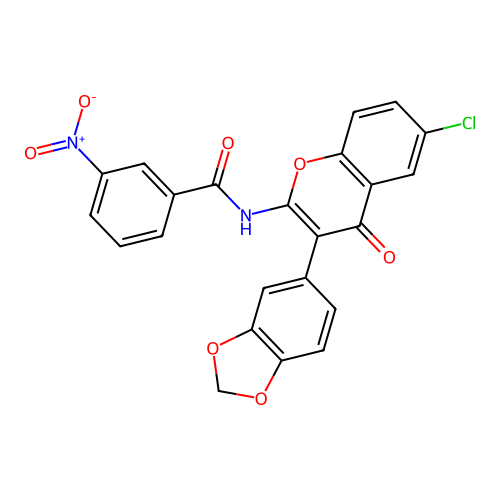 N-[3-(1,3-benzodioxol-5-yl)-6-chloro-4-oxo-4H-chromen-2-yl]-3-nitrobenzamide structure