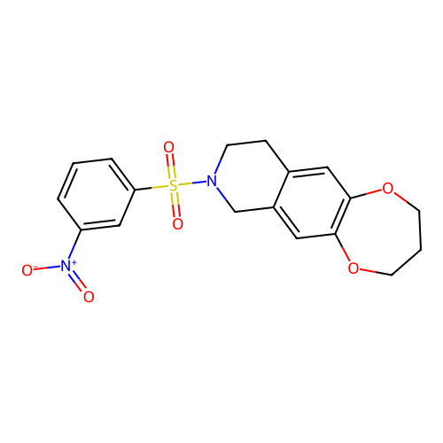 8-((3-nitrophenyl)sulfonyl)-3,4,7,8,9,10-hexahydro-2H-[1,4]dioxepino[2,3-g]isoquinoline structure