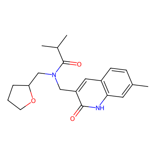 2-methyl-N-[(7-methyl-2-oxo-1H-quinolin-3-yl)methyl]-N-(oxolan-2-ylmethyl)propanamide structure