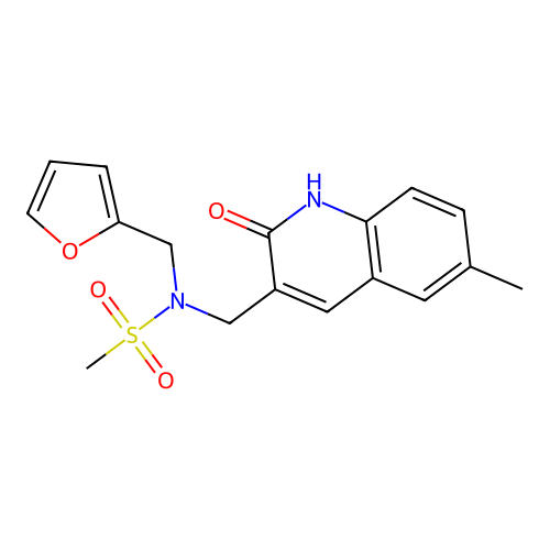 N-(furan-2-ylmethyl)-N-((2-hydroxy-6-methylquinolin-3-yl)methyl)methanesulfonamide structure
