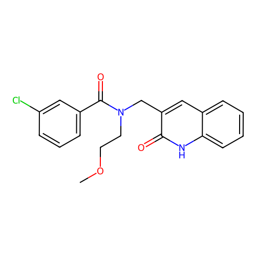 3-chloro-N-(2-methoxyethyl)-N-[(2-oxo-1,2-dihydroquinolin-3-yl)methyl]benzamide structure