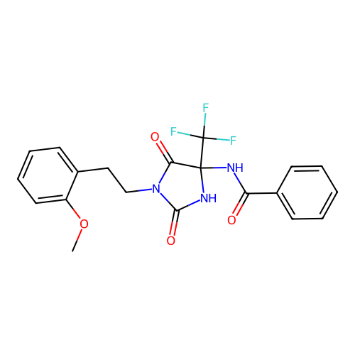 N-[1-[2-(2-methoxyphenyl)ethyl]-2,5-dioxo-4-(trifluoromethyl)imidazolidin-4-yl]benzamide structure