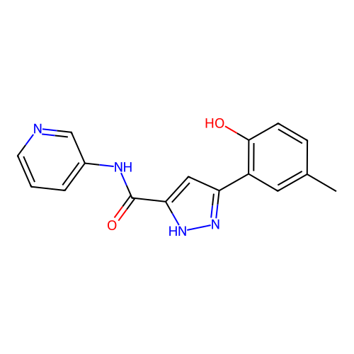 3-(2-hydroxy-5-methylphenyl)-N-pyridin-3-yl-1H-pyrazole-5-carboxamide structure