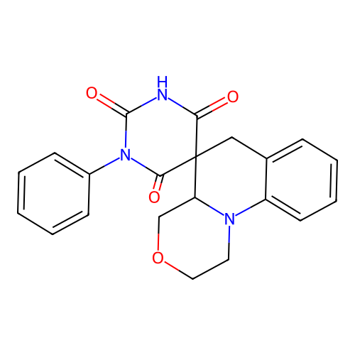 1-phenylspiro[1,3-diazinane-5,5'-2,4,4a,6-tetrahydro-1H-[1,4]oxazino[4,3-a]quinoline]-2,4,6-trione structure