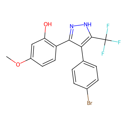 2-[4-(4-bromophenyl)-3-(trifluoromethyl)-1H-pyrazol-5-yl]-5-methoxyphenol structure