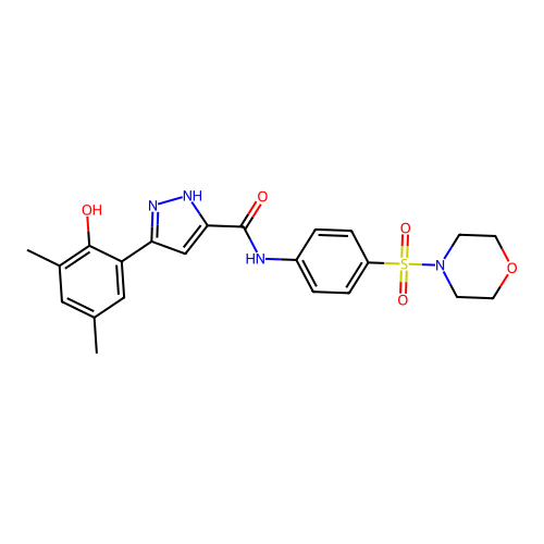 5-(2-hydroxy-3,5-dimethylphenyl)-N-[4-(morpholin-4-ylsulfonyl)phenyl]-1H-pyrazole-3-carboxamide structure