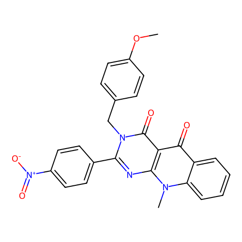 3-(4-methoxybenzyl)-10-methyl-2-(4-nitrophenyl)pyrimido[4,5-b]quinoline-4,5(3H,10H)-dione structure