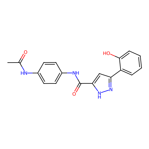 N-[4-(acetylamino)phenyl]-5-(2-hydroxyphenyl)-1H-pyrazole-3-carboxamide structure