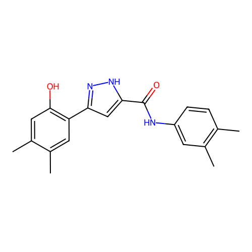 N-(3,4-dimethylphenyl)-3-(2-hydroxy-4,5-dimethylphenyl)-1H-pyrazole-5-carboxamide structure