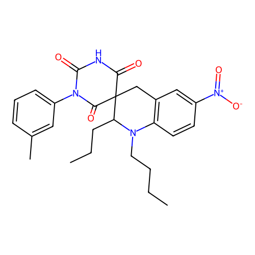 1'-butyl-1-(3-methylphenyl)-6'-nitro-2'-propylspiro[1,3-diazinane-5,3'-2,4-dihydroquinoline]-2,4,6-trione structure