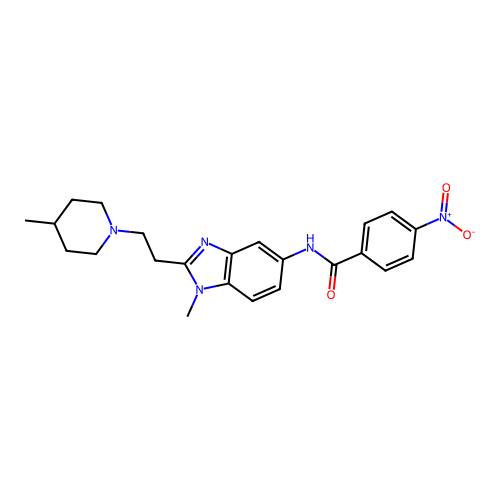 N-[1-methyl-2-[2-(4-methyl-1-piperidyl)ethyl]benzoimidazol-5-yl]-4-nitro-benzamide structure