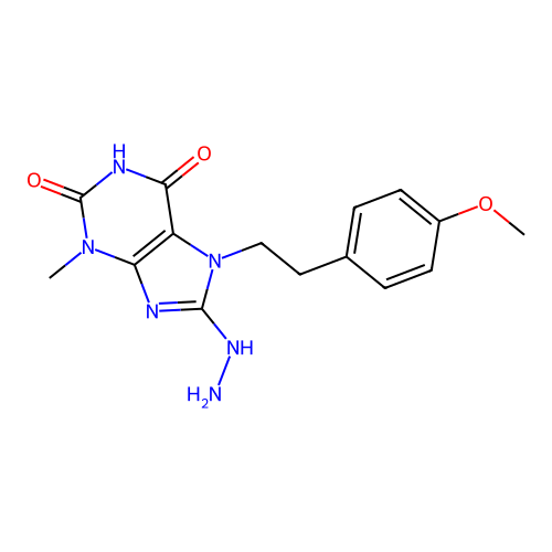 8-hydrazinyl-7-(4-methoxyphenethyl)-3-methyl-1H-purine-2,6(3H,7H)-dione structure