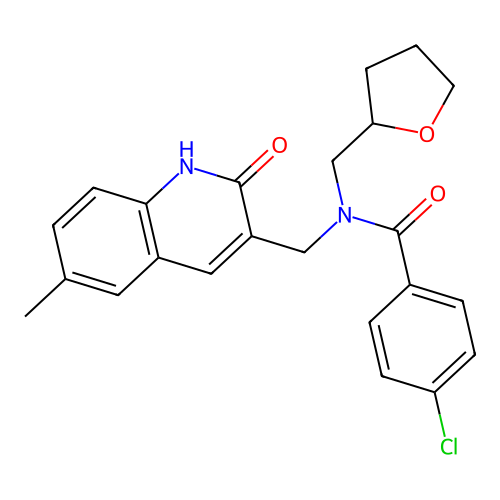 4-chloro-N-((2-hydroxy-6-methylquinolin-3-yl)methyl)-N-((tetrahydrofuran-2-yl)methyl)benzamide structure