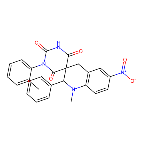 1'-methyl-1-(2-methylphenyl)-6'-nitro-2'-phenylspiro[1,3-diazinane-5,3'-2,4-dihydroquinoline]-2,4,6-trione structure