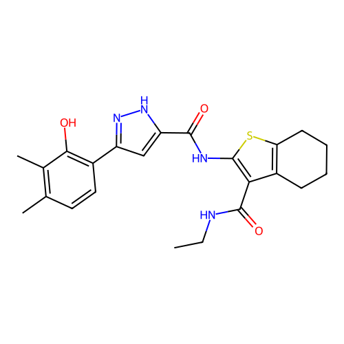 5-(4,5-dimethyl-6-oxo-1-cyclohexa-2,4-dienylidene)-N-[3-(ethylcarbamoyl)-4,5,6,7-tetrahydro-1-benzothiophen-2-yl]-1,2-dihydropyrazole-3-carboxamide structure