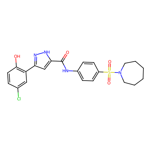 N-[4-(azepan-1-ylsulfonyl)phenyl]-5-(5-chloro-2-hydroxyphenyl)-1H-pyrazole-3-carboxamide structure