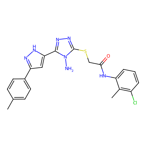 2-((4-amino-5-(3-(p-tolyl)-1H-pyrazol-5-yl)-4H-1,2,4-triazol-3-yl)thio)-N-(3-chloro-2-methylphenyl)acetamide structure