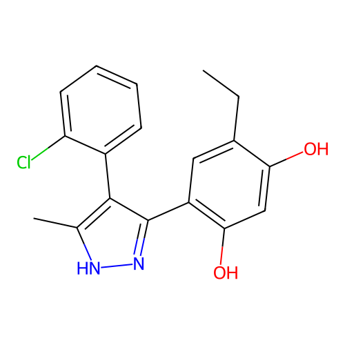 4-[4-(2-chlorophenyl)-5-methyl-1H-pyrazol-3-yl]-6-ethylbenzene-1,3-diol structure