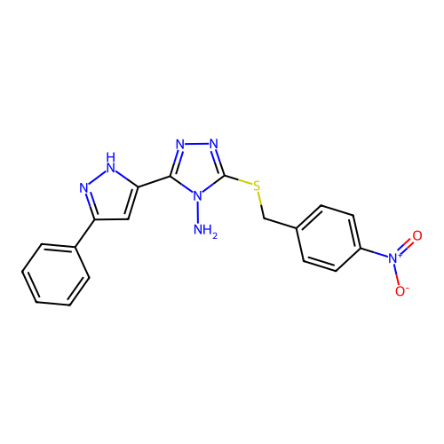 3-((4-nitrobenzyl)thio)-5-(3-phenyl-1H-pyrazol-5-yl)-4H-1,2,4-triazol-4-amine structure